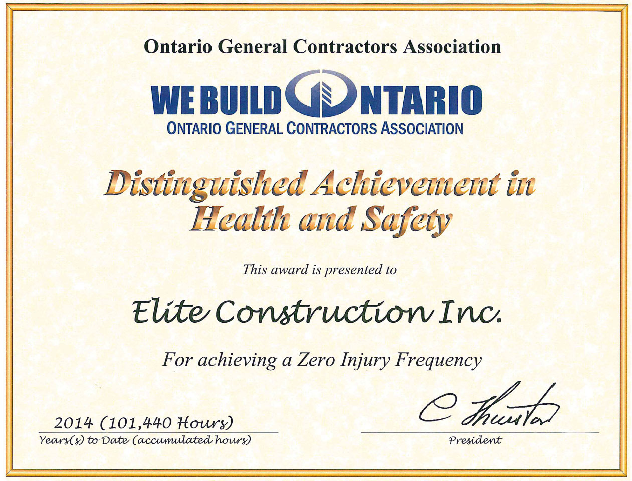 OGCA 2014 Safety Achievement Award