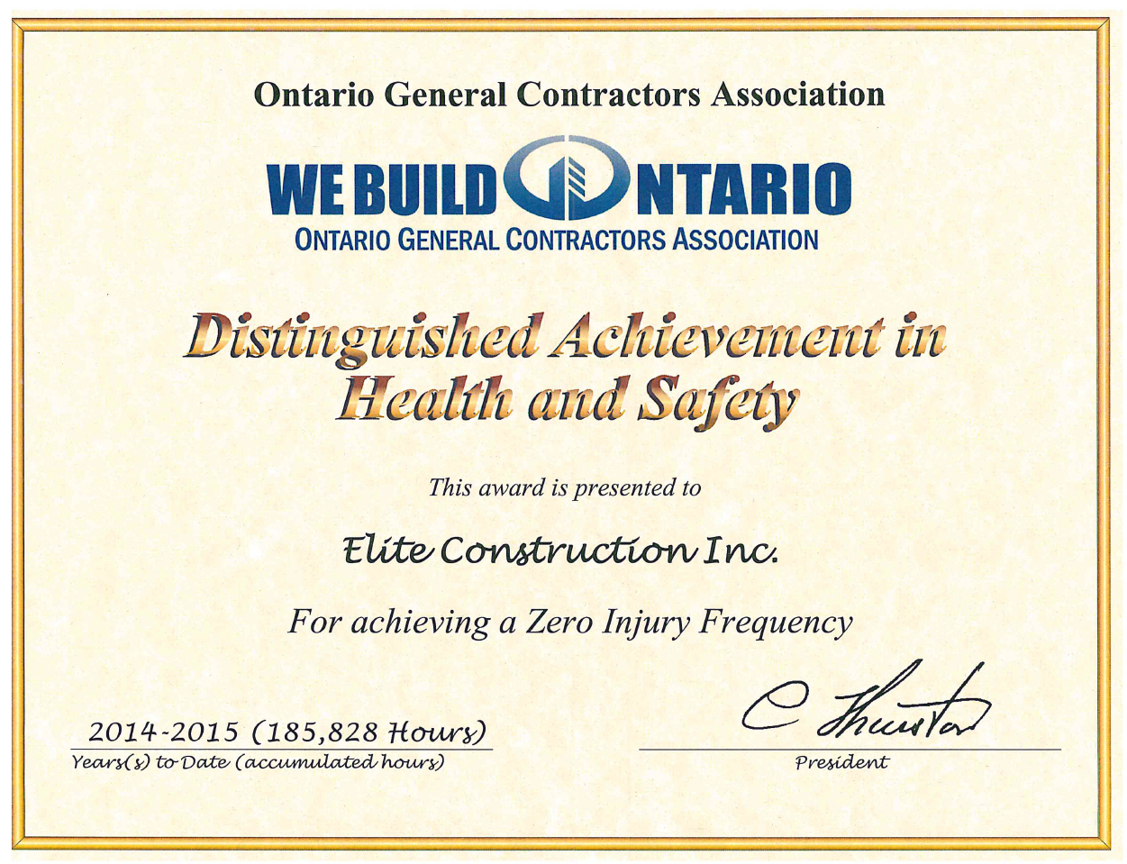 OGCA 2015 Safety Achievement Award